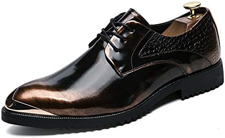 HONGkeke Men's Business Oxfords Fashion Personality Retro Metal Toe Patent Leather Formal Dress Shoes Durable (Color : Gold, Size : 9 D(M) US)