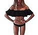JIANLANPTT Women's Sexy Swimwear Strapless Ruffle Padded 2 Pieces Swimsuits Bikini Set Bathing Suits Black M(US2-4)