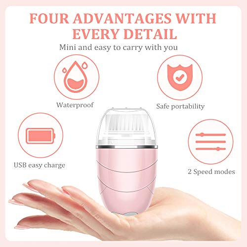 Facial Cleansing Brush, Professional Rechargeable Electric Waterproof Rotating Face Spin Brush with 3 Brush Heads for Deep Cleansing, Exfoliating and Massaging, Intelligent timing system