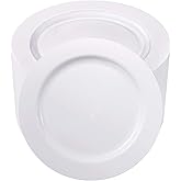 bUCLA 100PCS White Plastic Plates-10.25inch Disposable Dinner Plates-Premium Party&Wedding Plates