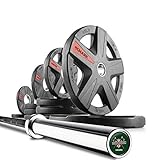 XMark Lumberjack 7' Olympic Bar, Chrome with Black Manganese Phosphate Shaft, 28 mm Grip and 155 lb. XMark Texas Star Olympic Plate Weight Set