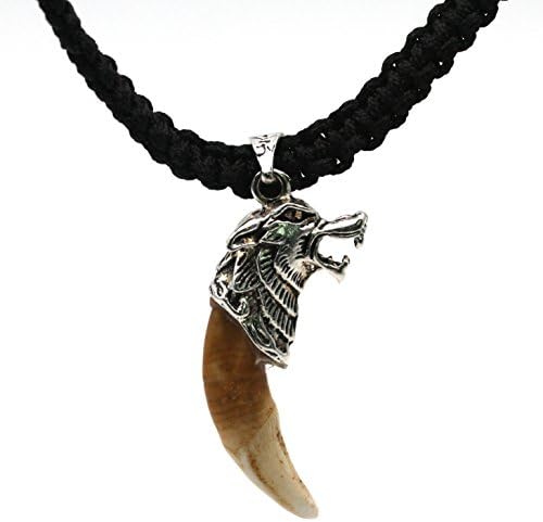 Brave Hand-Made Craft Wolf Tooth Power Necklace with Adjustable Rope (Black)