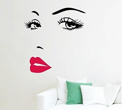 FlorDecor Women's Face Star Decor Face Red Lips Nice Sticker Removable Wall Stickers Wall Decor Home Decor Wall Art Bedroom Decor Living Room Decor Sofa TV Background DIY Art Decals