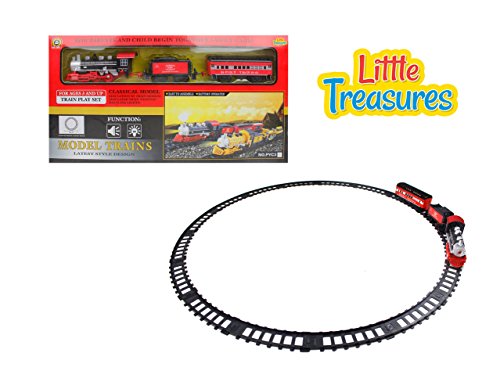 Choo-Choo watch the bright red sleek looking train rumble down the track while your kid is having fun acting like the engineer-conductor steam locomotive set