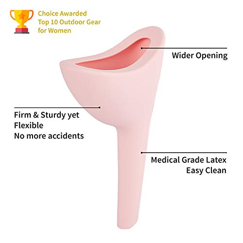 Female Urination Device - Medical Grade Silicone Funnel: Safe & Handy | Easy to Use & Clean Portable Urinal for Women- Outdoor Gear: Travel, Camping, Festival w/ Discreet Pouch, Cleaning Cloth & Brush