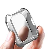 SIRUIBO Compatible Fitbit Versa Case, TPU Plated Screen Protector Rugged Cover All-Around Protective Bumper Shell Compatible Fitbit Versa Smartwatch, Silver