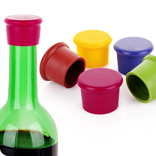 Click Here to See More Images Iuhan Pack of 5 Assorted Colors Silicone Reusable Wine Bottle Caps/Beer Sealer Cover