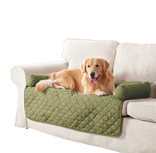 Quick Fit Wubba Reversible Pet Bed Couch Cover for Dogs, 45×34, Sage-Chocolate