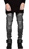 Krralinlin Men Slim Fit Casual Skinny Distressed Denim Biker Jeans Hiphop Pants