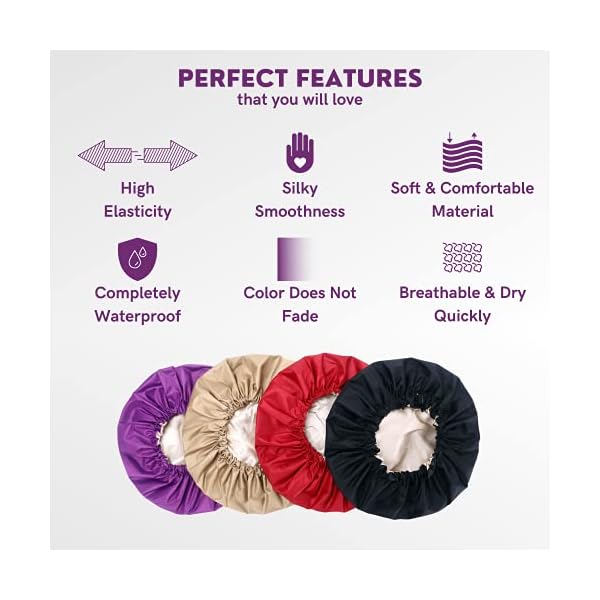 Dusjhet-Shower-Cap--4-pcs-Large-Shower-Cap--38-cm-Extra-Large-Shower-Cap-for-Women--Waterproof-Polyester-Design-with-Inner-Satin-Layer-Adjustable-Shower-Cap-with-Buckle-and-Tightening-Belt Dusjhet Shower Cap – 4 pcs Large Shower Cap – 38 cm Extra Large Shower Cap for Women – Waterproof Polyester Design with…