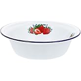 ULTECHNOVO 9 Inch Vintage Enamel Bowl with Strawberry Pattern - Large Retro Enamelware Mixing Basin for Soup, Salad & Ramen - Deep Metal Serving Bowl for Farmhouse Kitchen & Camping