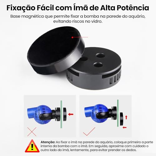 Bomba Dupla de Circulação para Aquário Cabeça de Potência com Montagem Magnética Suction 8000L/H para Aquário de água Doce e Salgada, Ajustável a 360
