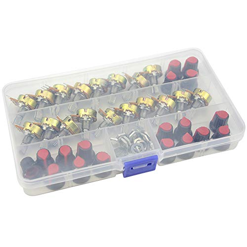 WGCD WMYCONGCONG 18 Pcs B1K B2K B5K B10K B20K B50K B100K B500K B1M Ohm Knurled Shaft Linear Rotary Taper Potentiometer with Cap Kit (18 PCS) - Thumbnail 6