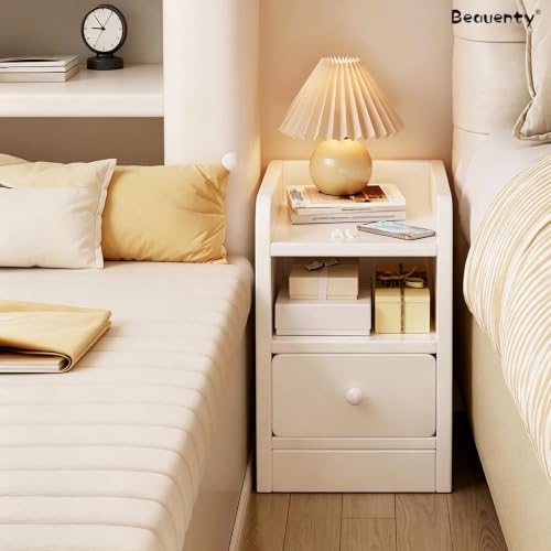 Beauenty Bedside Table Narrow Nightstand, Single Drawer Gap Bedside Cabinet, 25cm Wide Simple Night Stand for Rental Apartment, Small Bedroom, Living Room (White) (25 * 30 * 50CM)