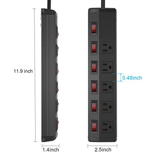 5 Outlets Power Strip Individual switches,Power Strip Surge Protector