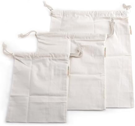 PreserveNext Reusable Organic Produce / Multi-purpose Cotton Bags (10" x 12") - For Storing Spices, Vegetables, Fruits | Crafting | Knitting | Party Favors | Pinata Bags | Goodies – Medium (3 Pack)