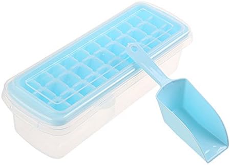 Guerbrilla Silicone Ice Cube Trays with Lids - 2 Pc Covered Ice Cube Tray Set with 33 Ice Cubes Molds - Flexible Rubber Plastic Stackable Mini Cocktail Whiskey Ice Cube Mold Storage Containers (blue)