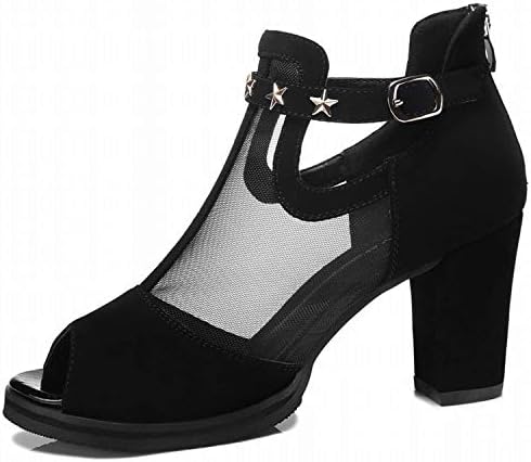 Oudan Dick with the net net fish mouth dick with high heels pumps sandal shoes mother (Color : Black, Size : 48)
