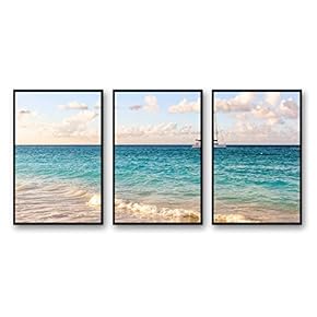 Framed Canvas Wall Art for Living Room, Bedroom Ocean Sea Beach Canvas Prints for Modern Home Decoration Ready to Hang - 16"x24"x3 Panels
