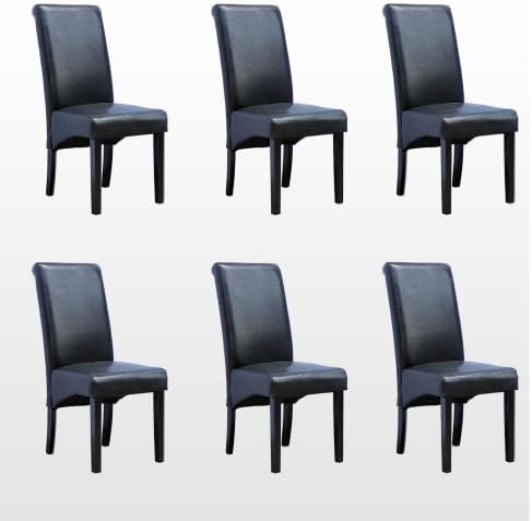 More4Homes 6 x CAMBRIDGE LEATHER BLACK DINING CHAIR w DARK WOOD LEGS ROLL TOP HIGH BACK