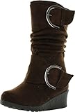 Lucky Top Girls Suede Wedge Heel Boots with Buckle Accent Pure 2K