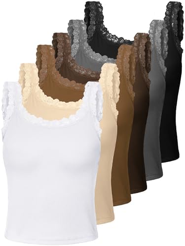 Lasnten 4 Pieces Lace Camisole Tank Tops for Women Ribbed Cami Top