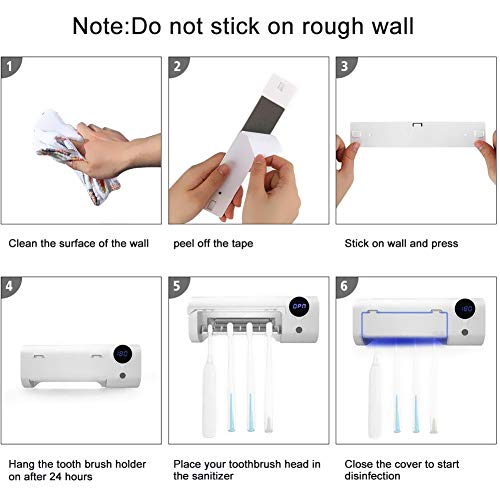 Solar-Power UV Sanitizer Toothbrush Holder, Bathroom Toothbrushes Holder Wall Mounted with Sterilization Function, USB Charging with 2000mAh Battery - Thumbnail 4