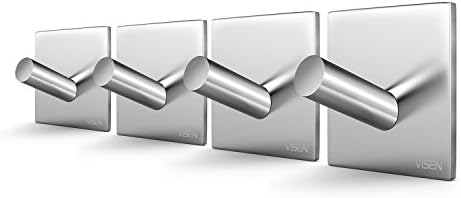 VISEN adhesive wall hanger towel hook for clothes coat hat key bath and headphones (Pack of 4 Hooks)