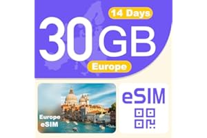GENERIC Europe eSIM Card 30GB 14Days - 4G LTE High-Speed Network, Prepaid eSIM for 32 Countries (Including Switzerland), Hotspot Support, High Coverage Multi-Carrier for Unlocked iPhone and Android