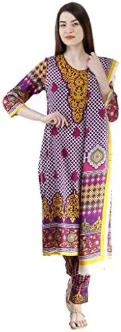Uptowngaleria Women's Pakistani Cotton Lawn Salwar Suit Set With Dupatta M Purple