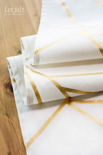 Letjolt White Table Runners Gold Geometric Table Runner for Stylish Wedding Party Bridal Shower Table Setting Decor 100% Cotton 12x72 Inches