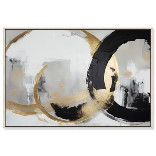 Art Remedy Another Dimension Canvas Modern Black White Abstract Wall Art, Silver Frame, 54" x 36" at Amazon