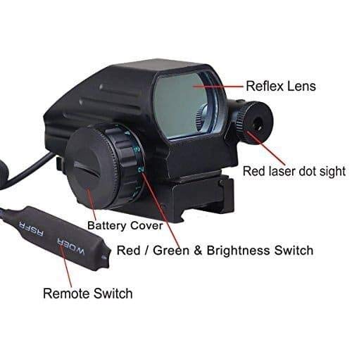 GOTICAL Holographic 1x22x33 Sight Scope Reflex Sight Red Green Dot 4 Reticle With Pressure Switch and Red Laser With 20mm Weaver and Picatinny Mount - Thumbnail 2