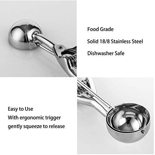 Cookie Scoop Set 3 PCS Stainless Steel Ice Cream Scoop Trigger Include small size (1.58 inch), medium size (1.97 inch), large size (2.37 inch), Melon Scoop (cookie scoop) - Thumbnail 3
