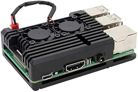 Kurphy per custodia in alluminio Raspberry Pi 4/3 con doppia ventola di raffreddamento Involucro metallico Custodia nera per RPI Raspberry Pi 4B / 3B / 3B +