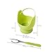 Skoo Compatible with Stove Top, Microwave, Instant Pot - Vegetable Steamer Basket + Egg Poacher Cups + Fork - Silicone Egg Cooker and Food Steamer Set - Green Edition