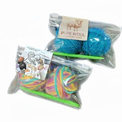 Alpengulen Pure Wool Mini Travel Knitting Kit, 2 Yarn Balls 32g with 4-inch Needles, Random Color, Portable Craft Set，2 Pack