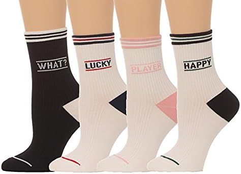 Women's Simple Lettering Crew Socks - (4 pair set) (One Size(5-8), Multi)