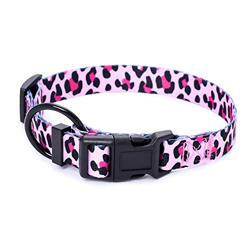 Mile High Life | Dog Collar | Cute Patterns | Soft Smooth Fabric | Small/Medium/Large (Pink Leopard, Medium Neck 13″-17″ -40 lb)