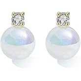 VIFE 925 Sterling Silver Pearl Stud Earrings for Women Cubic Zirconia Sparkle Stud Earrings Cute Pearl Studs