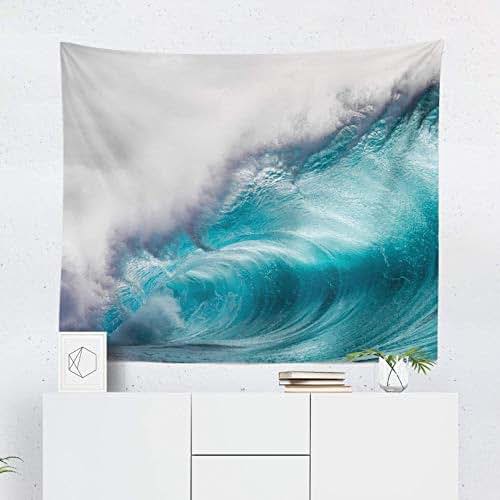 Ocean Wave Tapestry Wall Hanging Nautical Sea Beach Blue