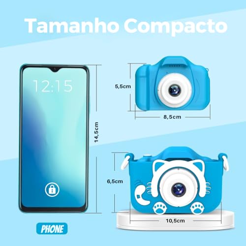 Câmera Digital Infantil Portátil – Recarregável, Com Tela LCD, Jogos e Vídeo HD – Presente Criativo para Crianças de 4 a 12 Anos – Antichoque, Fácil de Usar (Azul)