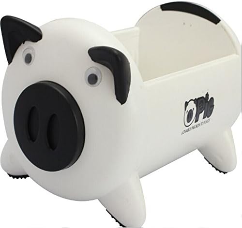 Pacii Creative Pigs Plastic Office Desktop Stationery Pencil Holder Makeup Pen holder Cell Phone Remote Control Storage Box Organizer As Christmas Birthday Gift Home Tool (White)