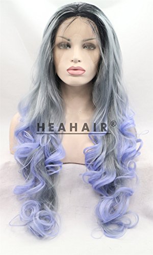 Heahair Silver Violet Wave Handtied Synthetic Lace Front Wigs