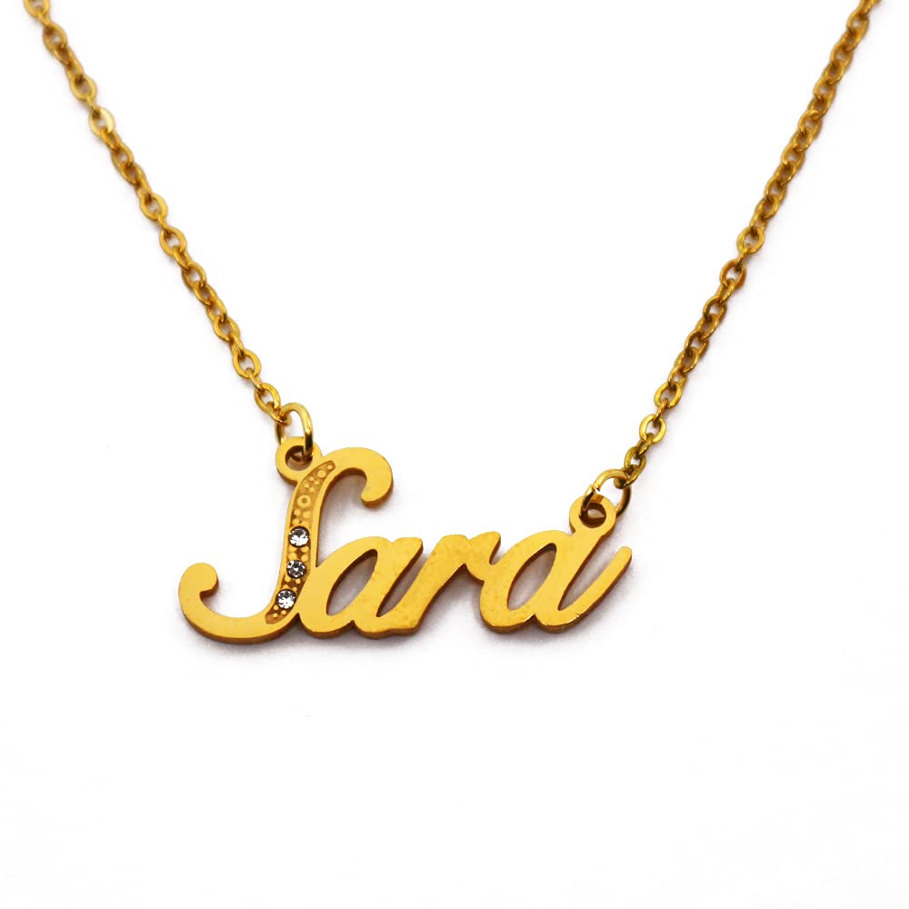 Kigu Name Necklace Sara - Gold Tone - Custom Name Necklace - Personalised Jewellery for Ladies- Customised Jewellery for Girls- Custom Pendant Sara