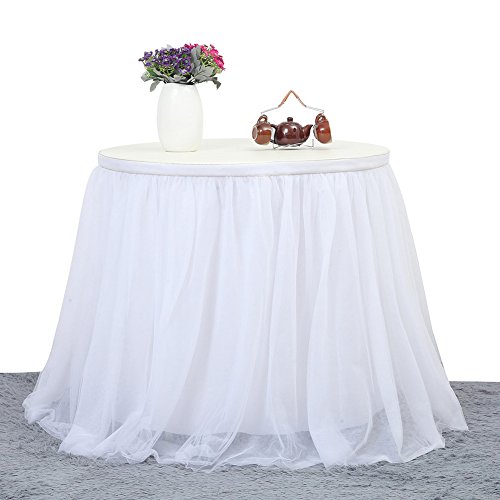 Haperlare 14ft Tablecloth White Tulle Table Skirt Queen Snowflake Wonderland Tulle White Tablecloth Tutu Tablecloth Skirting for Wedding Party Baby Shower Christmas Birthday Banquet Table Decorations