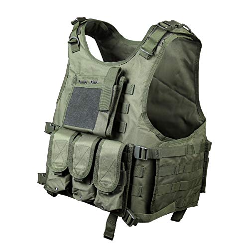 Goetland 900D Polyester Tactical Vest Airsoft Paintball Combat Training Outdoor CS Game Adjustable S-XXL, Army Green