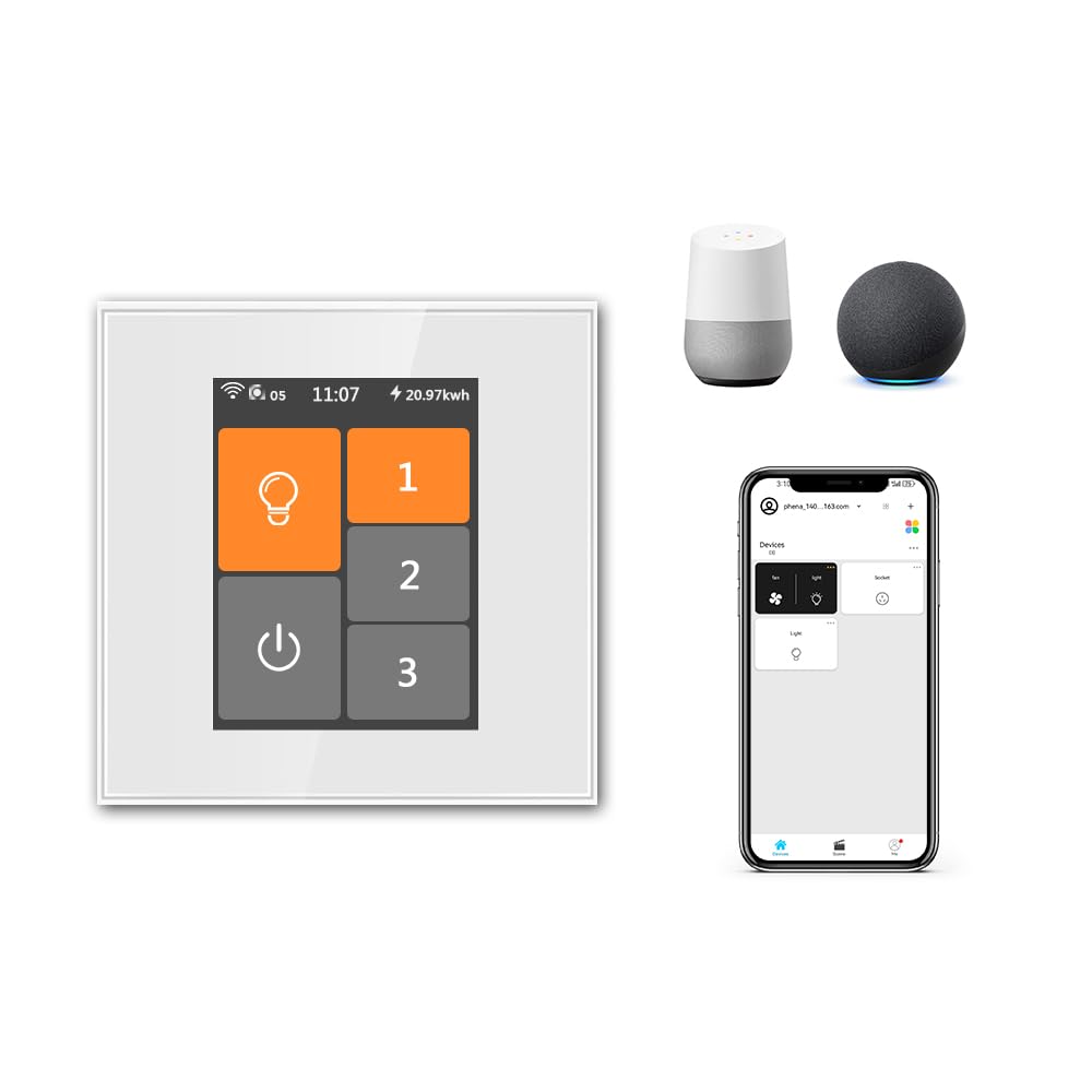 LANBON LCD Ceiling Fan & Light Smart Switch, 3 Customized Fan Speeds, Glass Touch Fan Switch Works with Alexa & Google Home, 2.4G Wi-Fi Light Switch, Neutral Wire Required, L8-HF