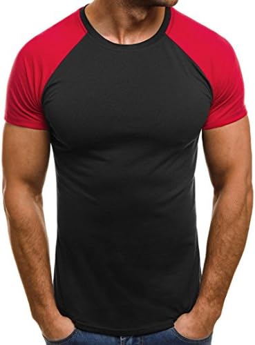OOEOO Men Performance Muscle T-Shirt Slim Casual Fit Short Sleeve Patchwork Blouse Top