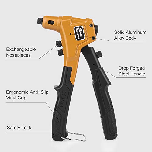 Rivet Gun, One Hand Riveter Kits with 4 Interchangeable Nosepieces, 4 in 1 Rivet Tools with 80pcs Rivets BOSI TOOLS BS304108